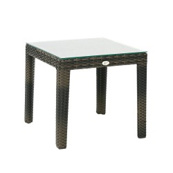 Side table WICKER 50x50xH45cm, table top  clear glass, frame  aluminum with plastic wicker, color  dark brown
