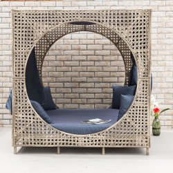 Day bed CUBIC 184x184xH193cm, steel frame with plastic wicker, color  beige