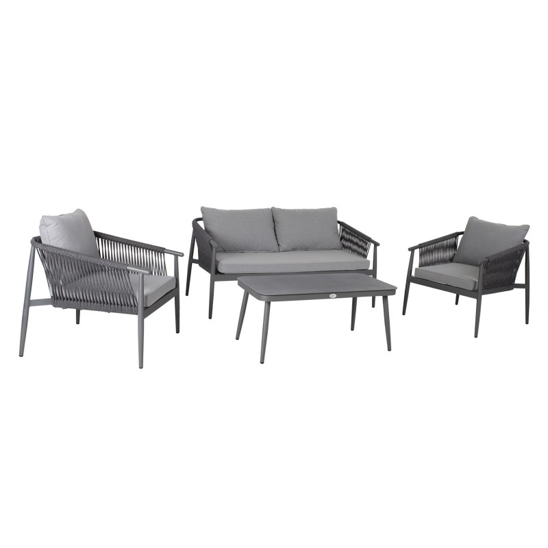 Garden Furniture Set Weilburg Table Sofa And 2 Chairs Grey Aluminum Frame With Rope Weaving - Outdoor Furniture Aluminum Frame